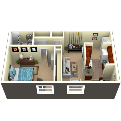 Floor plan for 1 bed, 1 bath, 575 sqft